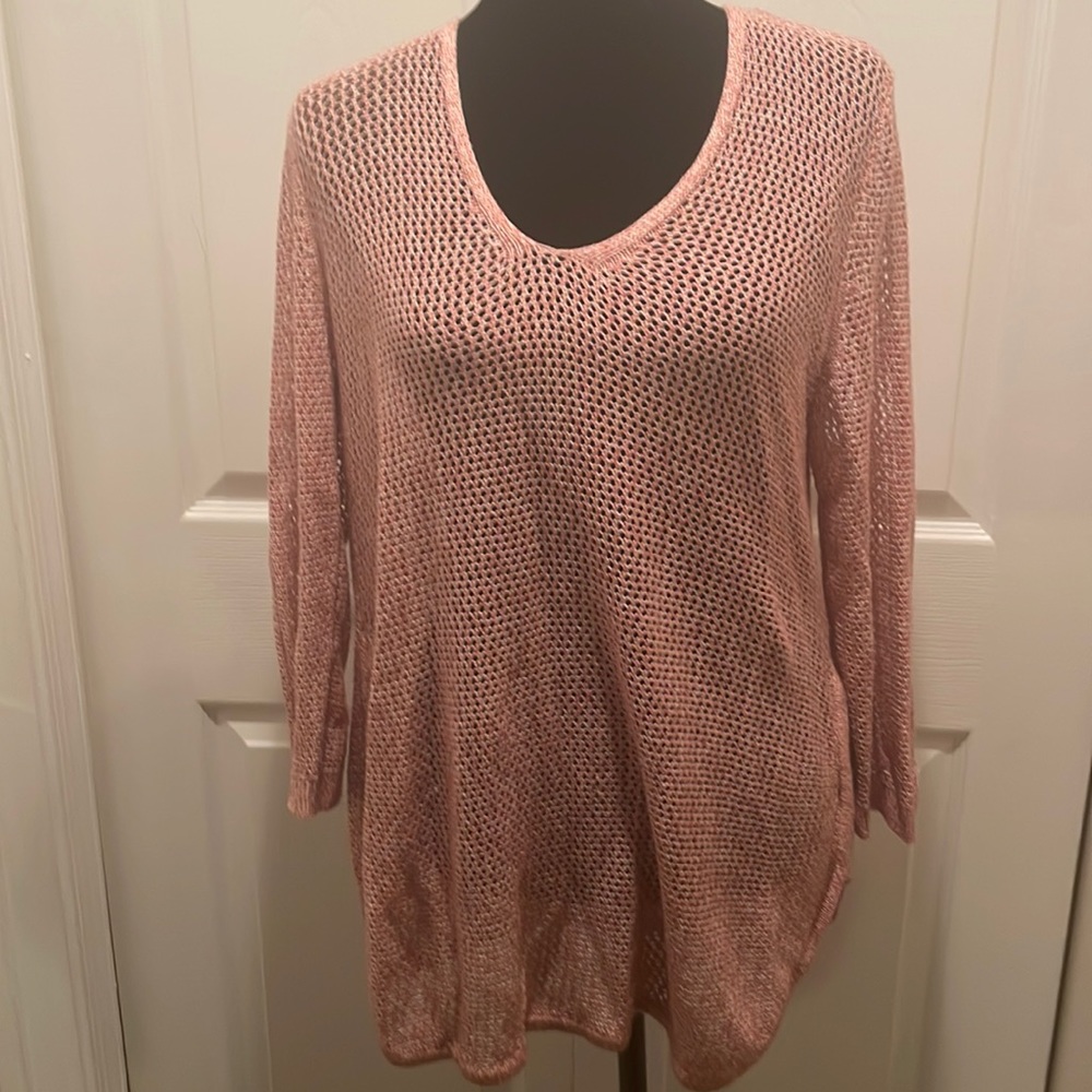 XL - NY & Company Cable Knit Pink and Cream Sweater